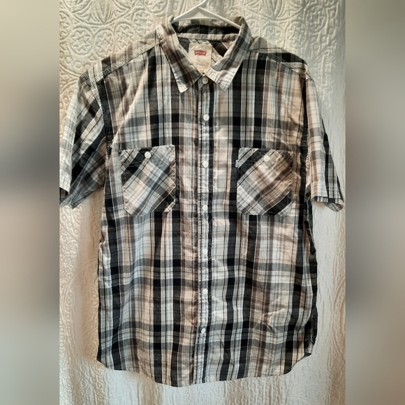 Levi's Shirt Mens Large Black Plaid Button Up Classic Casual Preppy Lightweight - Picture 1 of 11